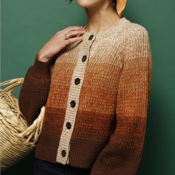 The Great. Dusk Ombré Stripe Chunky Knit Cardigan Sweater - Picture 3 of 8